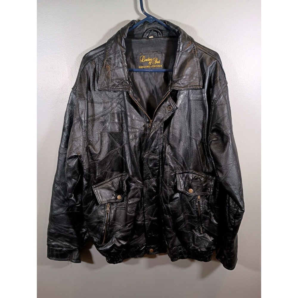 Leather and Soul Patchwork Utility Mens Textured Jacket Size XL Vintage Black